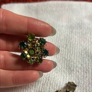 Elegant Gold‎ and Green Floral Clip-On Earrings